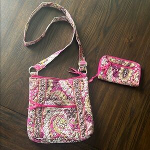 Vera Bradley Pink Paisley Hipster Crossbody Bag and Wallet Set